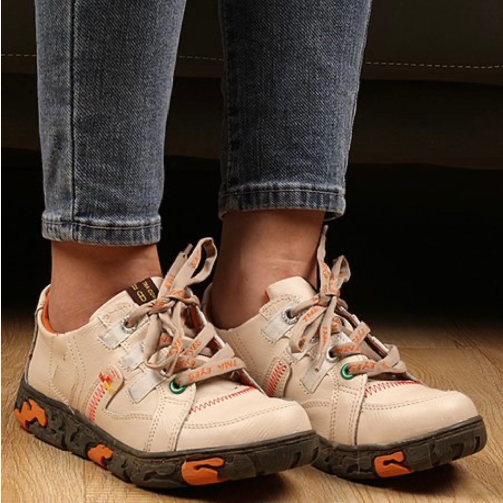 TMA EYES | White & Orange Leather Sneaker - Women
